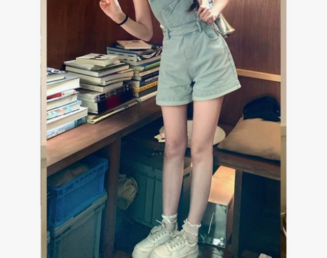 THETURE 原创充甜宝牛仔背带裤女20...