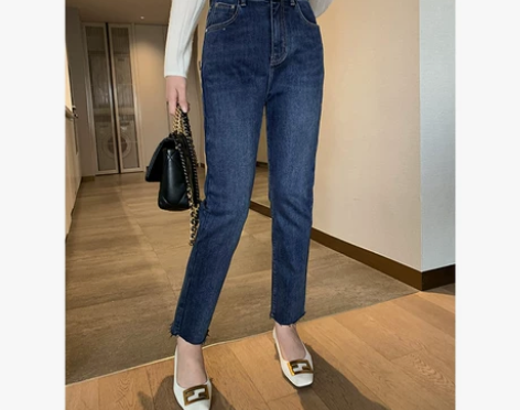 K姐自制 暖燚绒牛仔裤 火山岩高腰显瘦宽松...