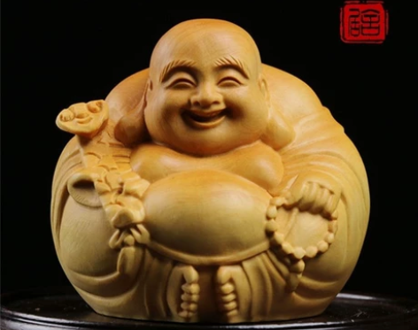 黄杨木雕笑弥勒佛木质把玩手把件手工艺礼品汽...