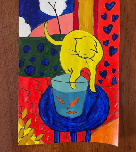 纯手绘丙烯画：临摹马蒂斯猫与鱼 画于：A5...