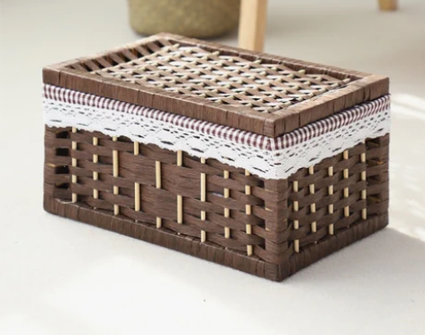 藤编编织竹编收纳筐带盖储物篮桌面收纳盒脏衣...