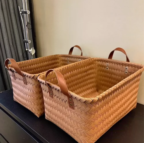 买一送一轻奢收纳筐PU把手脏衣篮长方杂物收...