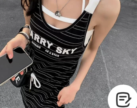 【地球店】韩国小姐条纹连衣裙印花吊带裙+背...