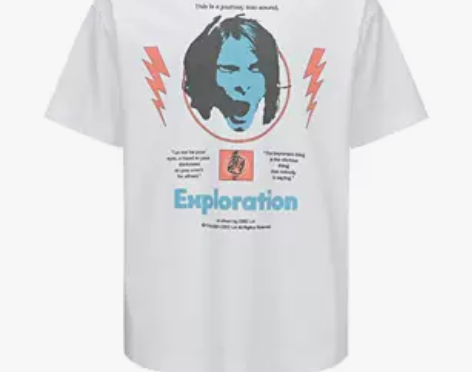 CEEC 呐喊人像撞色印花圆领短袖T恤做旧...