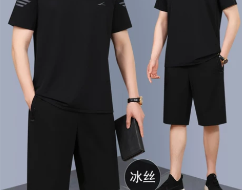 JEEP品牌男士运动套装爸爸夏季短袖短裤冰...