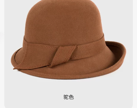 法式复古羊毛礼帽女秋冬卷边毛呢毡帽时尚渔夫...