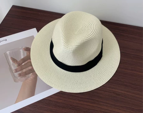 韩国白色草帽防晒遮阳帽子女夏天英伦礼帽韩版...