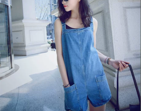 2020春夏装新款韩版网红吊带裤牛仔背带短...