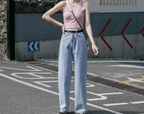 牛仔裤女阔腿高腰显瘦夏新款宽松直筒bf坠垂...