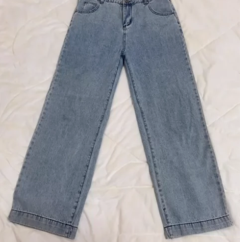 盐酷女孩穿搭大码直筒深蓝色牛仔裤女春秋显瘦...