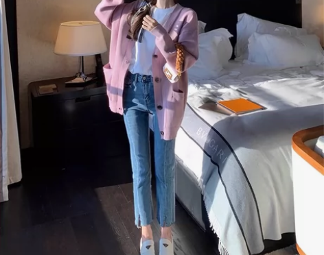 肉完黑色高腰紧身牛仔裤女春秋年新款显瘦开叉...