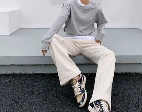 雪尼尔白色阔腿裤女窄版春秋高腰垂感宽松加长...