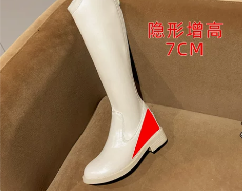 红晴蜓小个子内增高筒白色长筒靴女2021新...