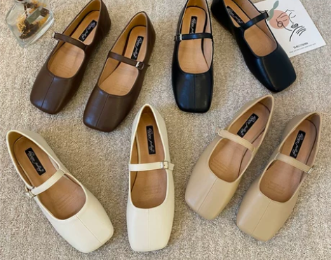 只穿一次！一字带玛丽珍平底鞋女春2023新...