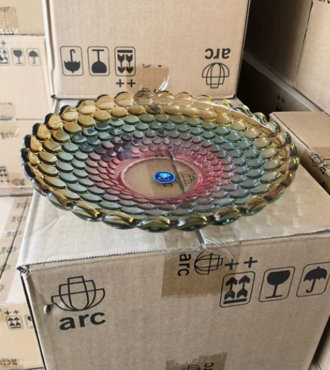 全新君子品牌无铅玻璃果盘彩色珠点小水果盘欧...