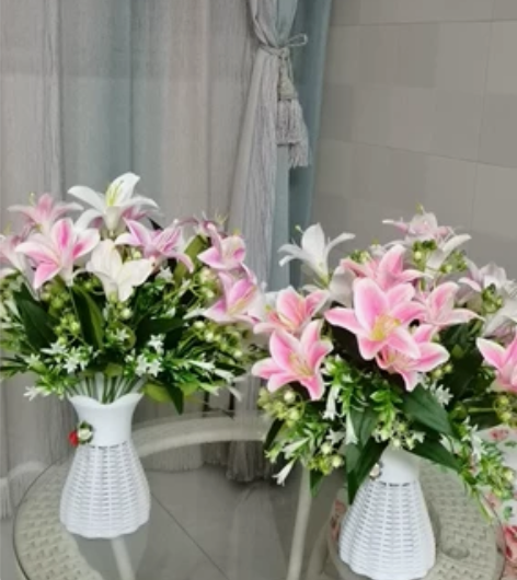 仿真百合花婚庆结婚假花客厅卧室餐馆绢花装饰...