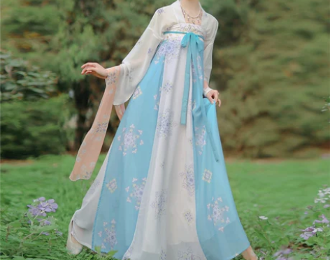 古月坊华清池原创唐风对襟一片式齐胸破裙印花...