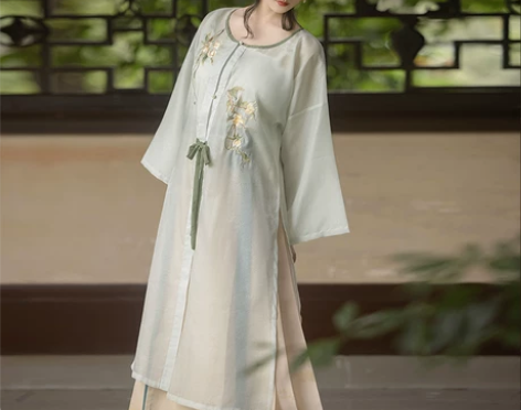 桔屿原创汉服女【茶】中国风明制主腰圆领衫马...