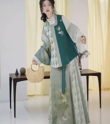 柒邑原创汉服 竹菊兔兔茶 女明制马面裙中国...