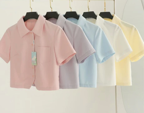 ?沂川社原创日系JK制服短款短袖衬衫女奶白...