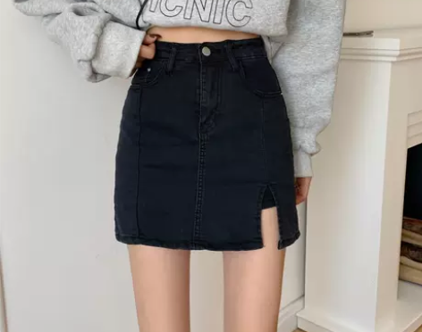 超高腰牛仔裙半身裙春秋女小个子a字短裙高腰...