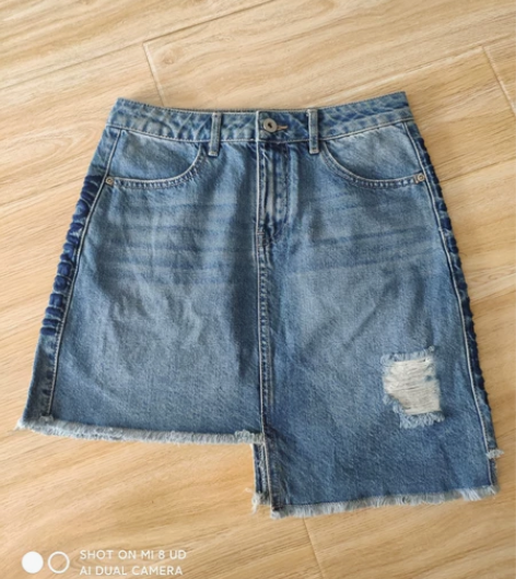 拉夏贝尔品牌全新M码高腰无弹力个性牛仔裙 ...