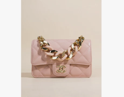 WOC新款小香风2022早春菱格发财包粉色...