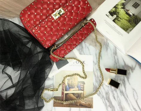 小包包女2018新款铆钉菱格链条包羊皮女包...