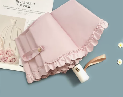 米白色折叠雨伞 彩胶木耳花边女防晒防紫外线...