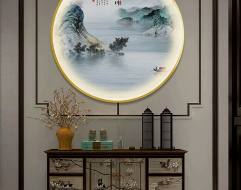 圆形装饰画灯画晶瓷画走廊过道书房圆形壁画 ...