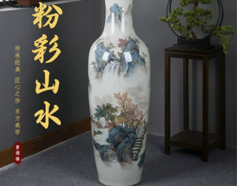 景德镇瓷花瓶大厅摆件 景德镇陶瓷落地大手绘...