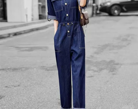 GIFISHLOW香港轻奢牛仔连体裤减龄时...