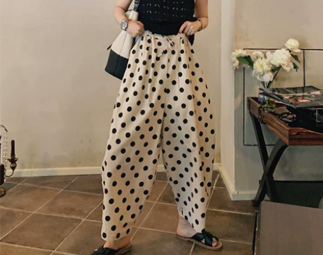 波点夏季松紧腰棉麻休闲裤子 9分裤。M码！...